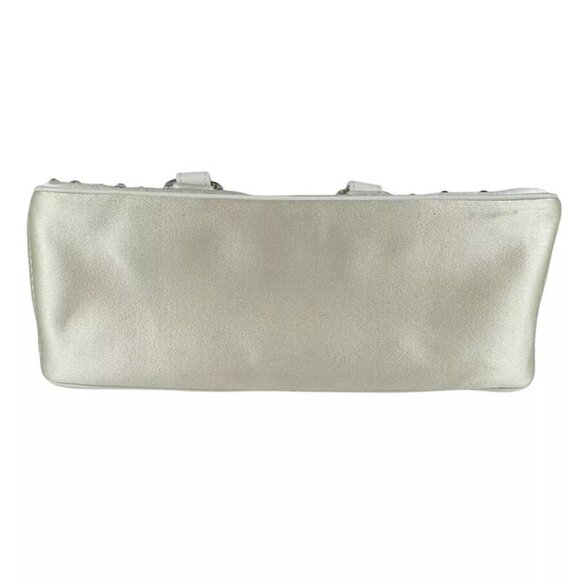 Auth CELINE Mini Boogie Bag Handbag White Satin/Leather/Silvertone - z3527 - Picture 4 of 13